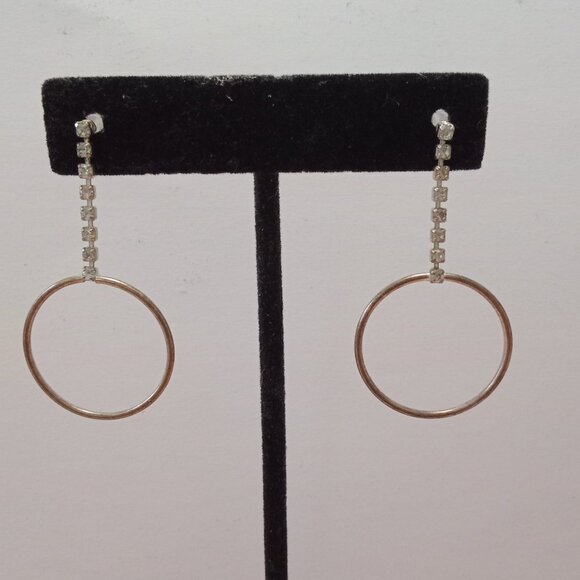 Elegant Crystal Rhinestone Dangle Hoop Earrings Minimalist Statement Jewelry - Picture 2 of 5